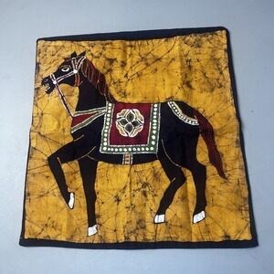 Royal Horse Batik Art On Pillow Case 17x17 Made In India 100% Cotton Oxforl